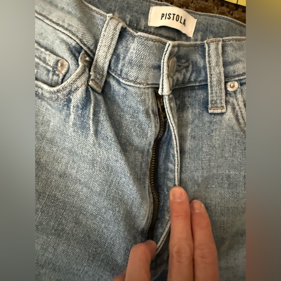 Pistola Light Wash Raw Hem Straight Flare Jeans Distressed Denim Sz 25 - Picture 15 of 16